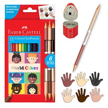 Imagem de Faber-Castell World Colors Ecopencils - 15 Colored Pencils & Grip Trio Pencil Sharpener (Sharpener Color May Vary)