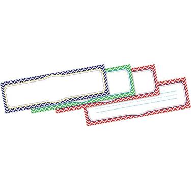 Imagem de Barker Creek Placas de identificação de mesa de dois lados e quadros de avisos, Chevron Nautical, placas de identificação multiuso, placas de avisos, paredes de palavras e muito mais! 8,88 x 30,48 cm, pacote com 36 (1424)