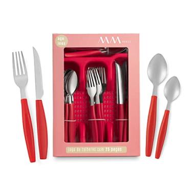 Imagem de Faqueiro Inox Jogo De Talheres Porta Talher Com 25 Peças, MM House (Vermelho)