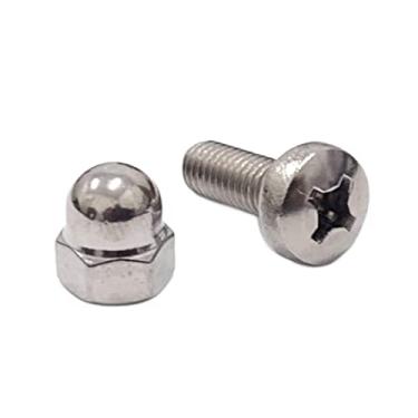 Imagem de Kit Porca Calota e Parafuso M6x16 Em Inox 304 Polido 50 Pcs