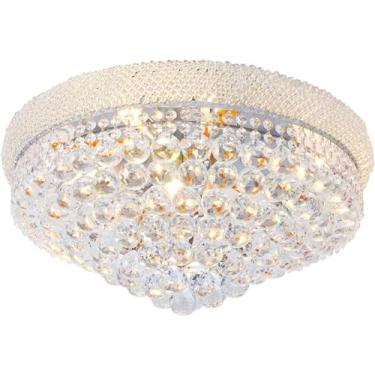 Imagem de Lustres de cristal modernos de 23 "Lindos luminárias de teto embutidas em prata com 3 cores de mudança de luz lâmpada para sala de jantar quarto / 760