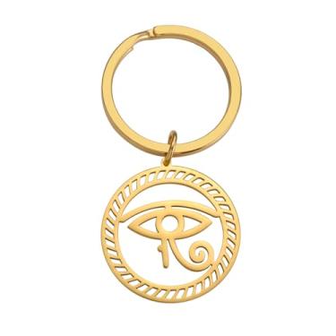 Imagem de SIPURIS Chaveiro Olho de Hórus para homens mulheres pingente de olho turco antigo egípcio amuleto protetor joias presente feminino masculino, Dourado, M