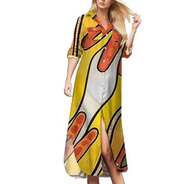 Imagem de Vestido de verão feminino manga curta plus size vestido midi quente vestido evasê boutique vestido formal para noite, Amarelo, GG