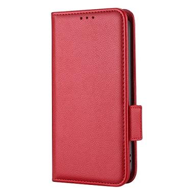Imagem de Diaobaolee Capa compatível com HTC Desire 22 Pro, capa flip de couro com compartimento para cartão, design de carteira, trava magnética, suporte, capa de couro para HTC Desire 22 pro vermelho