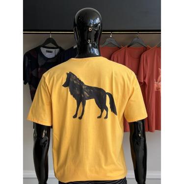 Imagem de Camiseta Acostamento Lobo nas Costas Masculino  - M - Amarelo-escuro-Masculino