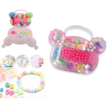 Imagem de Kit De Miçangas Para Pulseiras Maleta Ursinho Infantil Completa Rosa