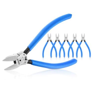 Imagem de mshandto Cortadores de fio para fabricação de joias, cortadores laterais ultra-afiados, cortadores diagonais CR-V para artesanato, alicate de corte nivelado para fio de cobre macio, floral, placa de