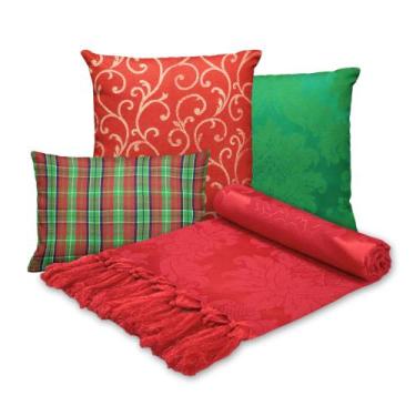 Imagem de Kit Manta Para Sofá Natal com 2 capas 45x45 e 1 capa 30x50 - MUMUDECOR