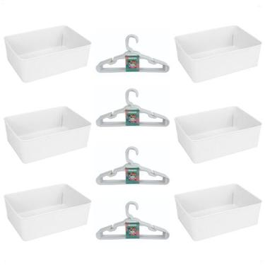 Imagem de Kit 6 Cestos Multiuso Decorativo e 20 Cabides Infantis Branco - 123 Or