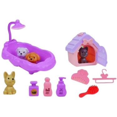 Imagem de kit pet brinquedo infantil para menina miniatura animais e acessorios 