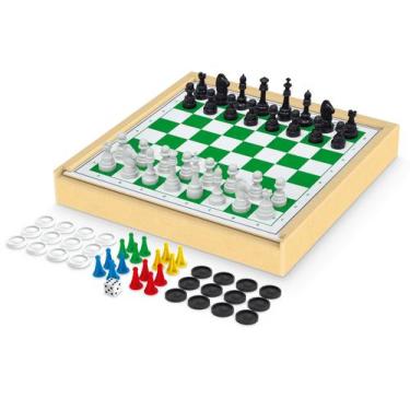 Imagem de Jogo de tabuleiro 4 em 1 xadrez + ludo + dama + trilha - JUNGES