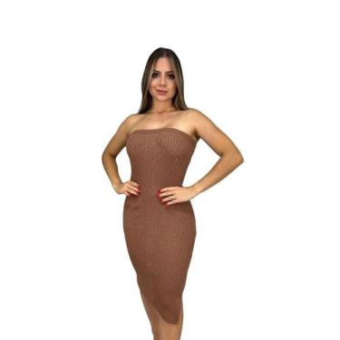 Imagem de Vestido Midi sem alça Canelado Modal - Calu Tricot, Nude