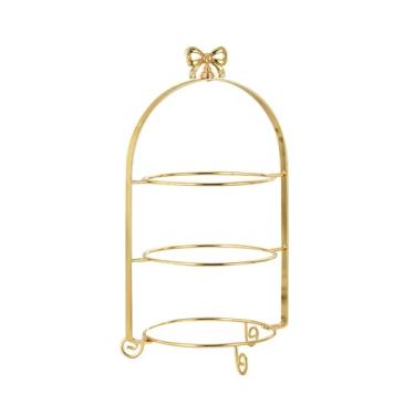 Imagem de Ioensy Suporte para bolo, suporte para cupcake, bandeja para servir festas, suporte para servir simples, exibição de mesa de sobremesa para enfeite de festa, Ouro, Três Níveis
