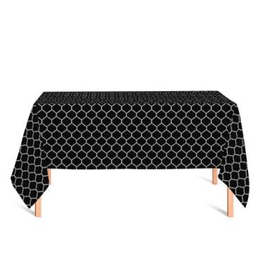 Imagem de Toalha de Mesa Retangular em Tecido Jacquard Preto e Crú Geométrico Tr