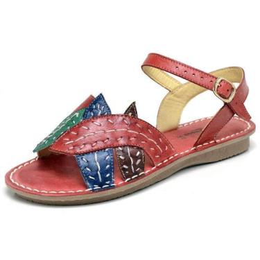 Imagem de Sandália Rasteirinha Feminina Salto Baixo Tiras Em Couro Anatômica Fol