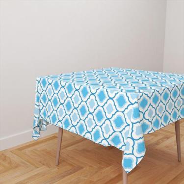 Imagem de Toalha De Mesa Quadrada 4 Lugares Tecido Oxford Ornamentos Tons de Azu