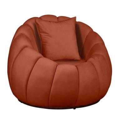 Imagem de Poltrona Concha com Almofada Base Arco Giratória Veludo - Fina Mobília