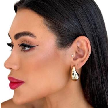 Imagem de Brinco Gota Virgula Feminino Folheado Ouro Prata Lançamento Moda Fashi