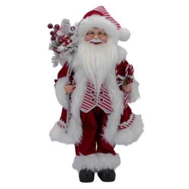 Imagem de Papai Noel Casaco Vermelho Doce Bengala Decoração Natal 45cm - Magizi