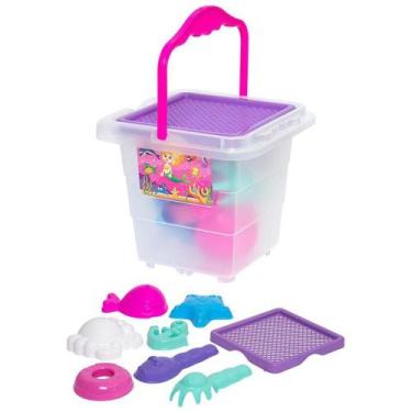 Imagem de Baldinho de Praia Menina com Moldes, PÁ e Rastelo - Merco TOYS