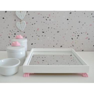 Imagem de Kit Higiene K049 Bandeja MDF Porcelanas Apliques Rosa Quarto Bebê - Ci