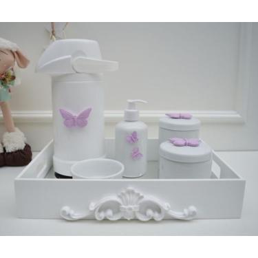 Imagem de Kit Higiene Bebê K028 Borboletas Porcelanas Térmica Banho Quarto - Cir