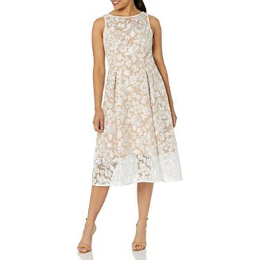 Imagem de Adrianna Papell Vestido feminino bordado na altura do chá, Marfim/Bisque, 36