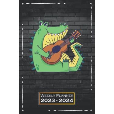 Imagem de Weekly Planner 2023-2024: 6x9 inches | From Sunday to Saturday | One Week on a Double Page | with Monthly Overview | Softcover | Crocodile Guitar Music | qx1