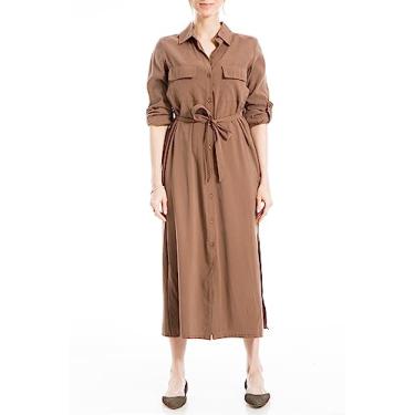 Imagem de Max Studio Vestido de camisa midi com manga cavada em pele de pêssego, Cacau, M