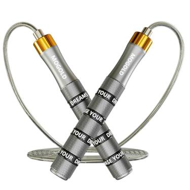Imagem de Mogold Corda de pular de boxe, corda de treino com rolamento de esferas, cabo de aço PVC ajustável de 4 mm de espessura ajustável para fitness, treino, crossfit e exercícios domésticos (prata)