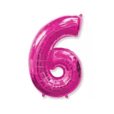 Imagem de Bexiga Balão Metalizado 16 Polegadas 40cm Rosa Número 6 - Warna