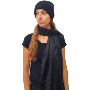 Imagem de Kit Inverno: Cachecol Echarpe Elegante e Touca Básica Preta - Lefipe