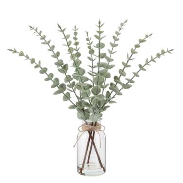 Imagem de Bessol Hastes artificiais de eucalipto em vaso de vidro com água sintética, plantas falsas de 40 cm para decoração de casa, centros de mesa de centro, escritório, banheiro e casa de fazenda -