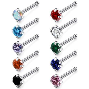 Imagem de Gnznzko 18G 20G 22G Anéis de nariz de titânio de aço inoxidável para mulheres anéis de nariz em forma de L brincos de nariz parafuso piercing de nariz joias para mulheres CZ 1,5 mm 2 mm 2,5 mm 3 mm 10