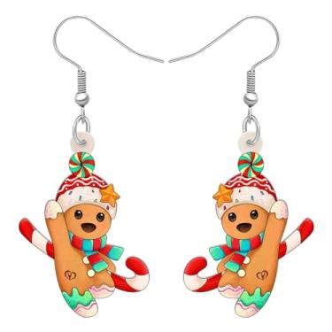 Imagem de YINYA Brincos de acrílico adorável de Natal para homem de gengibre, chapéu, cachecol, pirulito, bengala doce, joias pendentes para mulheres, presentes, Medium, Acrílico, Sem pedra preciosa