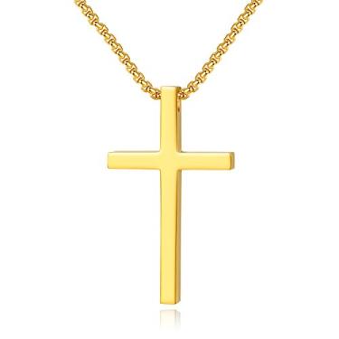 Imagem de REVE MCN Colar simples de aço inoxidável com pingente de cruz para homens e mulheres, corrente de 45 a 61 cm, Aço inoxidável, Sem Pedra Preciosa