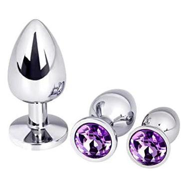 Imagem de Kit Plug Anal com jóia em Aço Inoxidável Prazer Conforto Dilatador 3 u