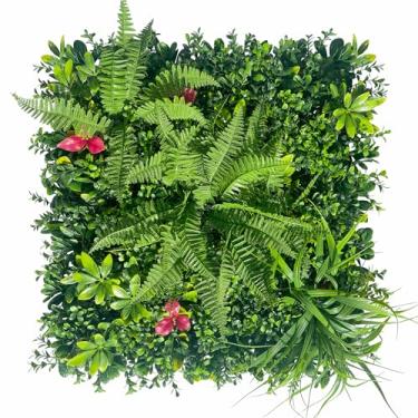 Imagem de ODTORY Pano de fundo de parede de planta artificial, 50 x 50 cm 12 P - painel de buxo anti vegetação sintética para decoração de parede de grama verde e privacidade para cobertura de cerca de hera