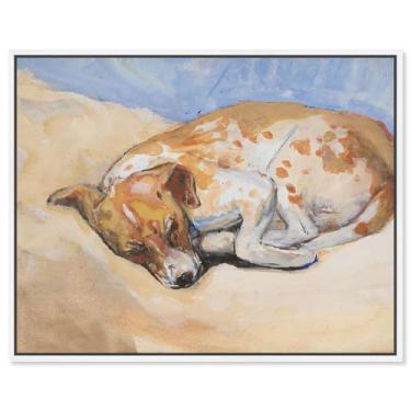 Imagem de Art Remedy Arte vintage para cães Sleeping Dog, moldura branca, 76 cm x 61 cm