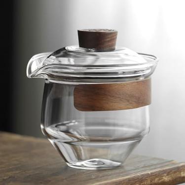 Imagem de Xícara de chá de vidro Kung Fu Gai Wan tradicional Gongfu composta por xícara, pires e tigela de tampa, conjunto de bule de chá portátil para presente (transparente)