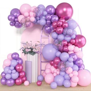 Imagem de Kit Arco de Balões Amandir Rosa e Roxo - 153 Unidades