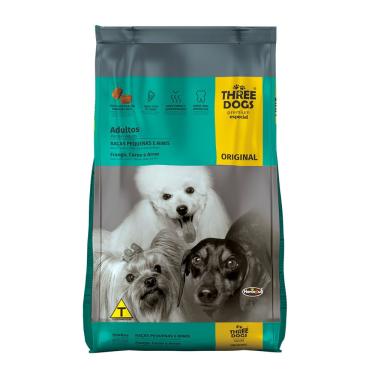 Imagem de Racao caes three dogs original adultos racas pequenas E mini 3KG
