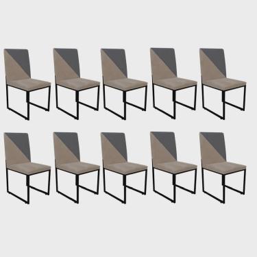 Imagem de Kit 10 Cadeira Office Stan Duo Sala de Jantar Industrial Ferro Preto Suede Bege e Cinza - Ahz Móveis