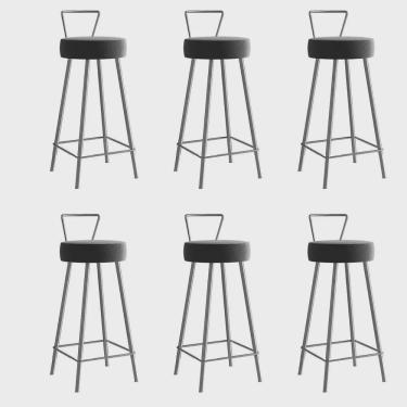 Imagem de Kit 06 Banqueta Alta Com Encosto Tais Eiffel Cozinha Bar Bistrô Ferro Prata Sintético Cinza - Ahz Móveis