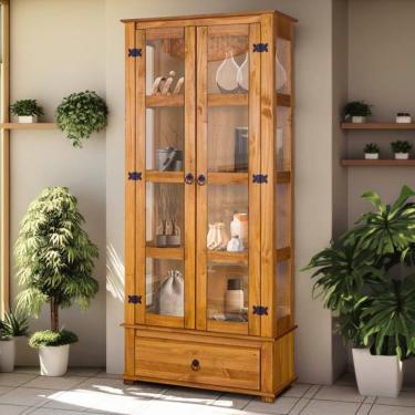 Imagem de Cristaleira Retrô 2 Portas Vidro Lateral Madeira Maciça Mel D106vl Shop Jm