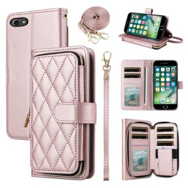 Imagem de Furiet Argyle Capa carteira para iPhone 7/8/SE 2020/2022 com alça de pulso alça de ombro slot para cartão capa de telefone para iPhone7 iPhone8 7s 8s i SE2020 SE2022 2/2nd/3/3ª geração SE2 SE3 7SE 8SE