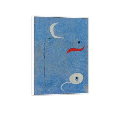 Imagem de MUHJDYC Joan Miró Imagem de arte de parede em tela - reprodução de impressões de arte famosas abstratas - pinturas com moldura branca para decoração de sala de estar (peinture) 40 x 55 cm-16 x 21 pol