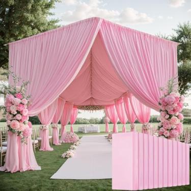 Imagem de Htper 12 painéis, cortinas de teto rosa de 1,5 x 6 m para festas de casamento, poliéster grosso sem vincos, 6 m, cortinas de teto extralongas para barraca de casamento, cortina de arco para decoração
