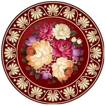 Imagem de Tapete redondo retrô com flores desabrochando vermelho e branco para quarto, veludo cristal, macio, antiderrapante, lavável à máquina, tapete de entrada, tapete para uso interno, pó, sala de jantar