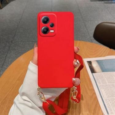 Imagem de Capa de silicone líquido para cordão transversal Redmi 12, para Xiaomi Redmi Note 12 11 4G 5G Note12 Pro Plus 11s, capa com alça e cordão, YTBGS vermelho, para Redmi Note 12 5G
